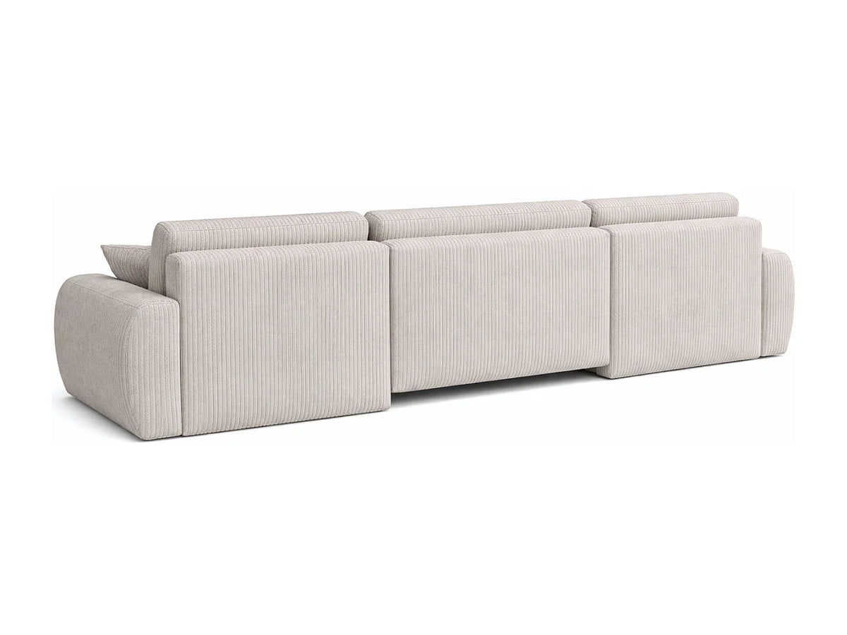 Canapé Panoramique d'Angle XXL Convertible avec Coffre en Tissu Beige 6 Places - ARIEL