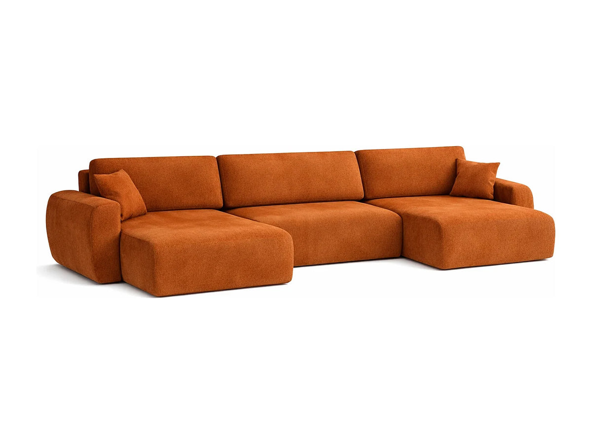 Canapé Panoramique d'Angle XXL Convertible en Velours Marron 6 Places - ARIEL