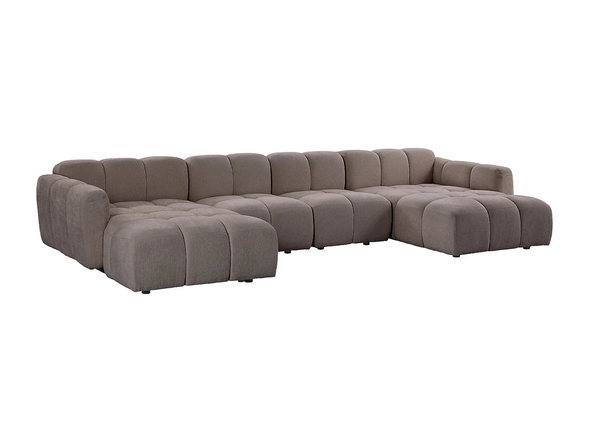 Canapé Panoramique d'Angle XXL Modulable en Tissu Taupe - CARLIVI