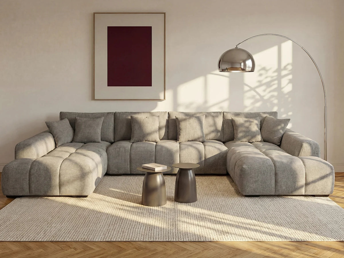 Canapé Panoramique d'Angle XXL en Tissu Gris - BERENIA