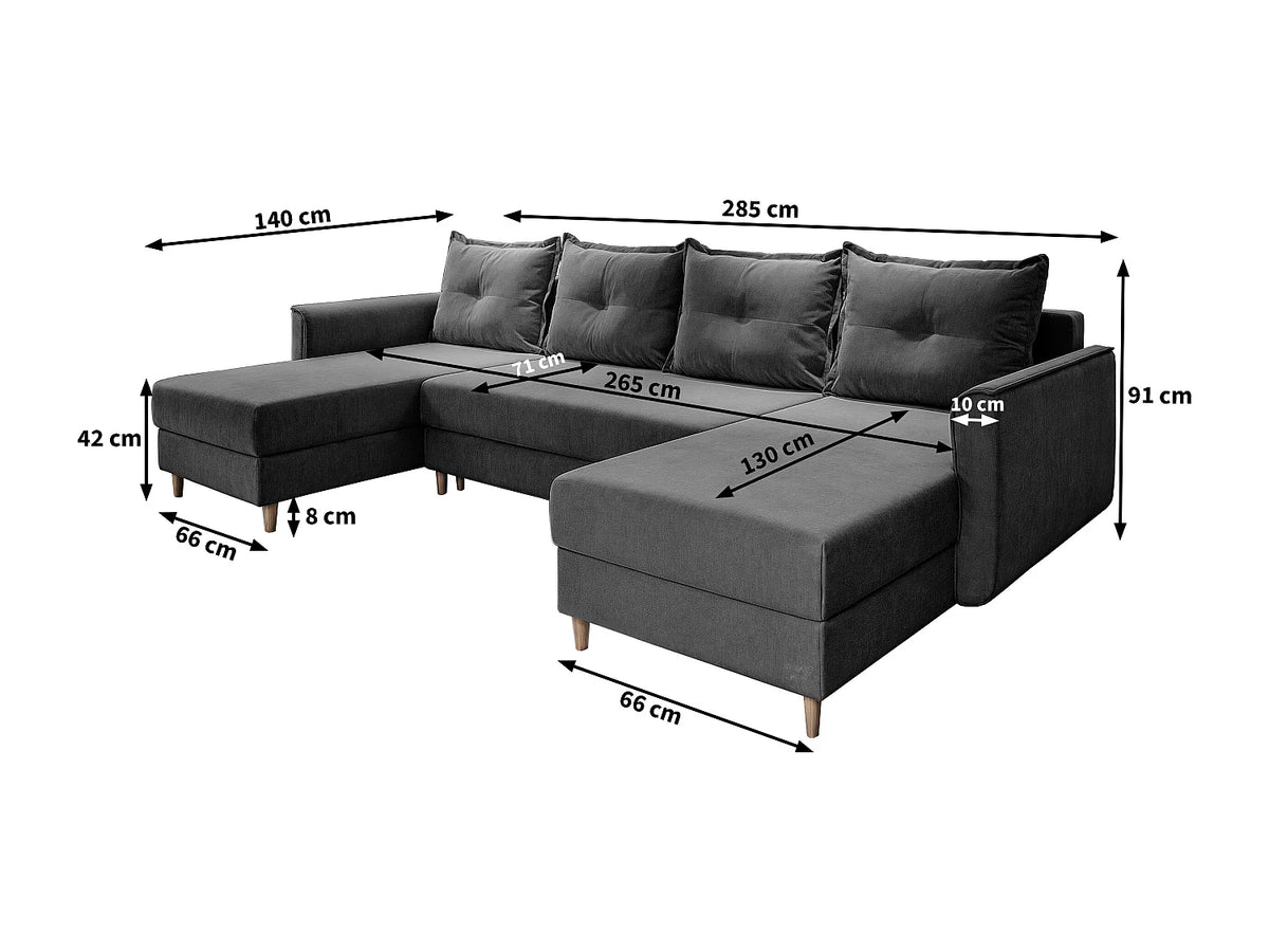 Canapé Panoramique d'Angle Convertible en Velours Noir 4 Places - VERNI