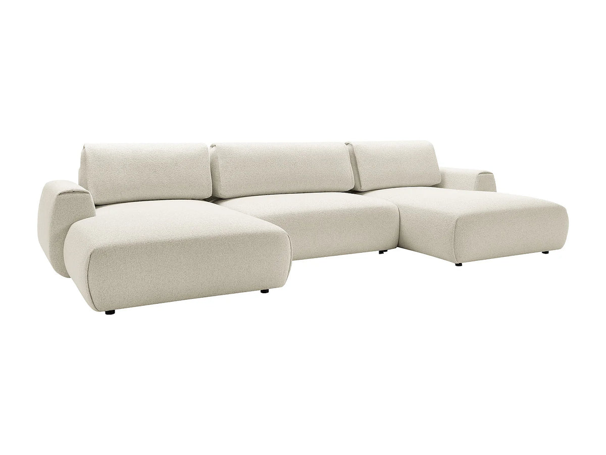 Canapé Panoramique d'Angle XXL Convertible en Tissu Beige - MONELIA