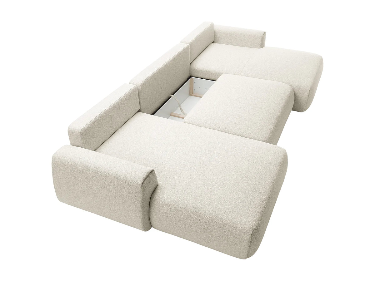 Canapé Panoramique d'Angle XXL Convertible en Tissu Beige - MONELIA
