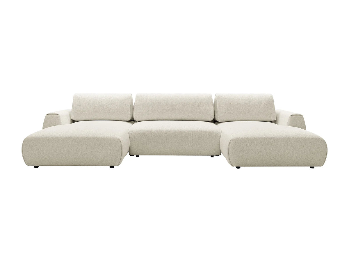 Canapé Panoramique d'Angle XXL Convertible en Tissu Beige - MONELIA