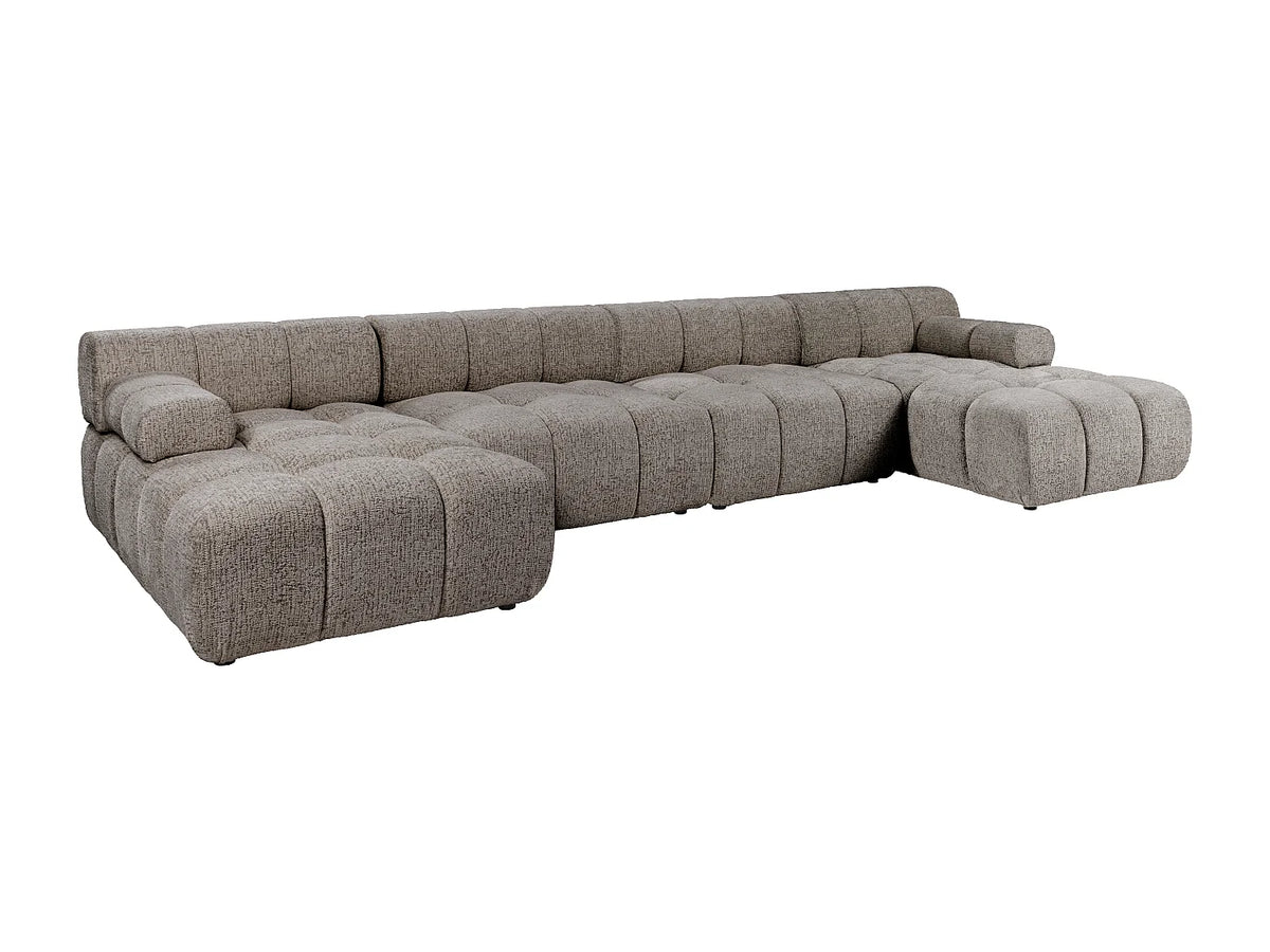 Canapé Panoramique d'Angle XXL Modulable en Tissu Taupe - FACIVIL