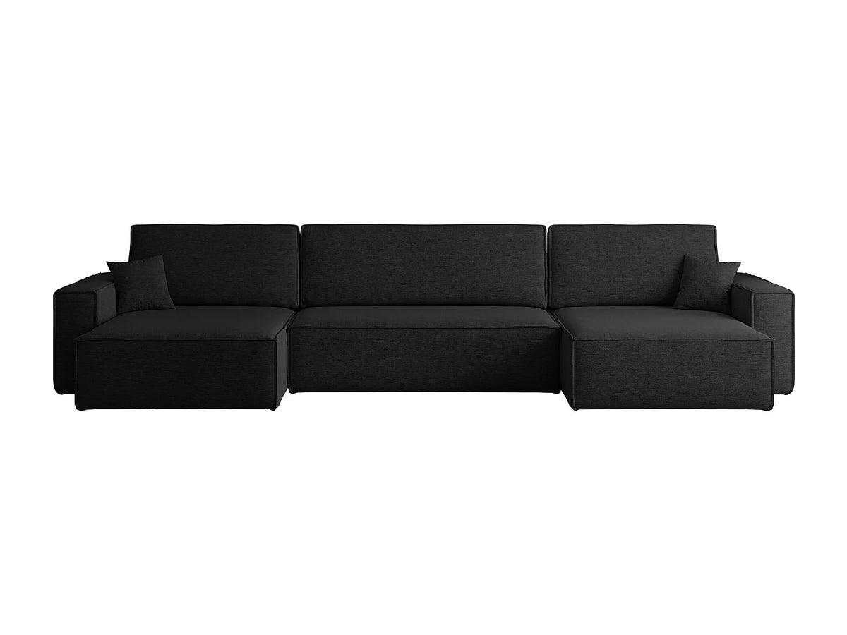 Canapé Panoramique d'Angle XXL avec Coffre en Tissu Noir 6 Places - BEST