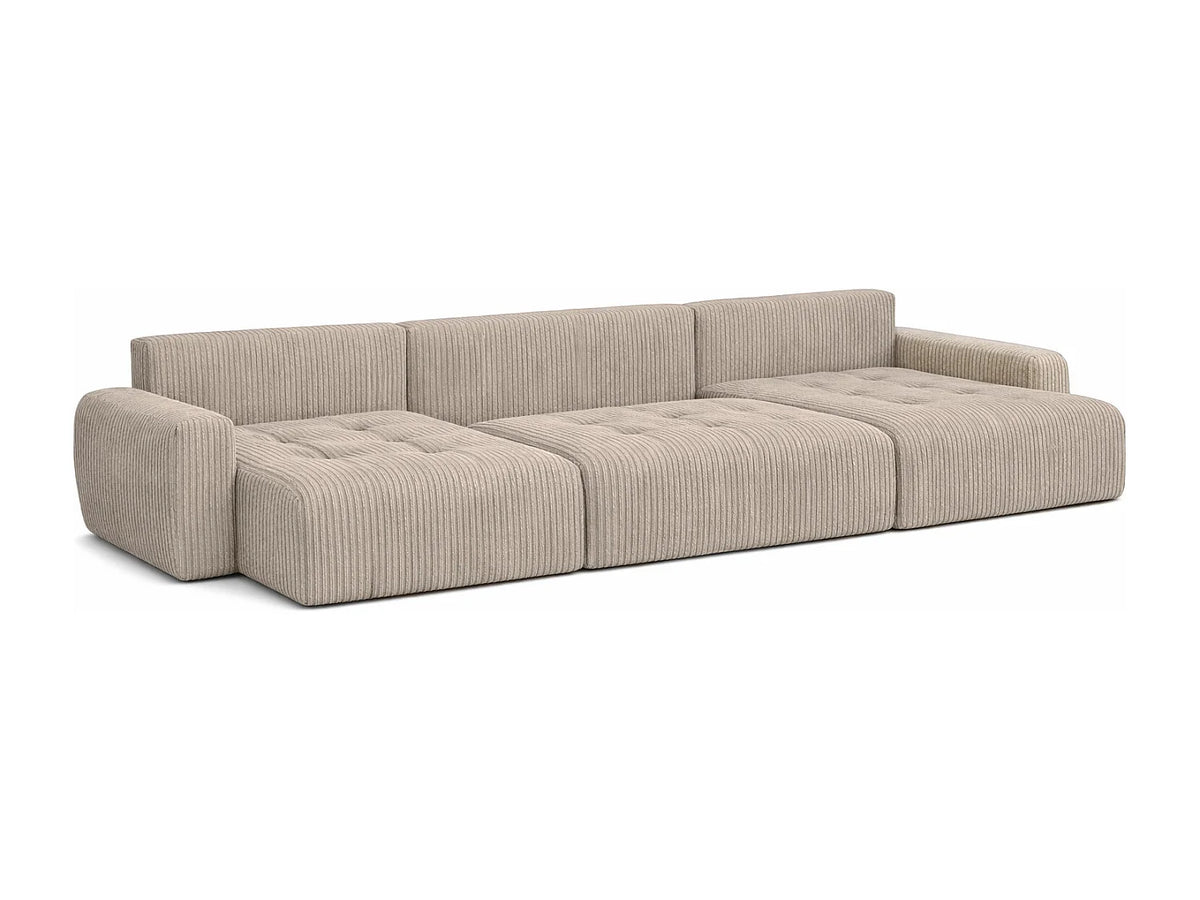 Canapé Panoramique d'Angle XXL Convertible avec Coffre en Velours Taupe 5 Places - IVO