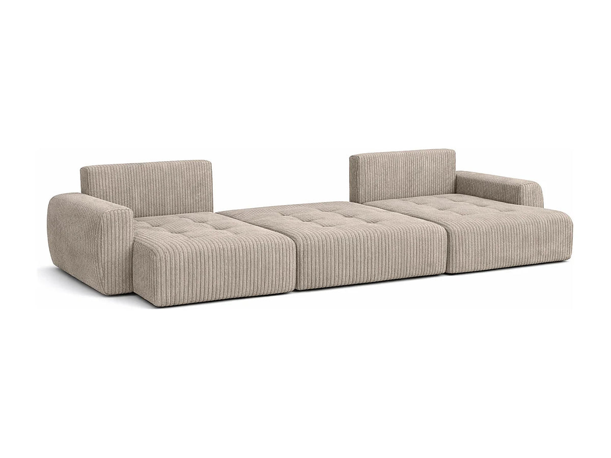 Canapé Panoramique d'Angle XXL Convertible avec Coffre en Velours Taupe 5 Places - IVO
