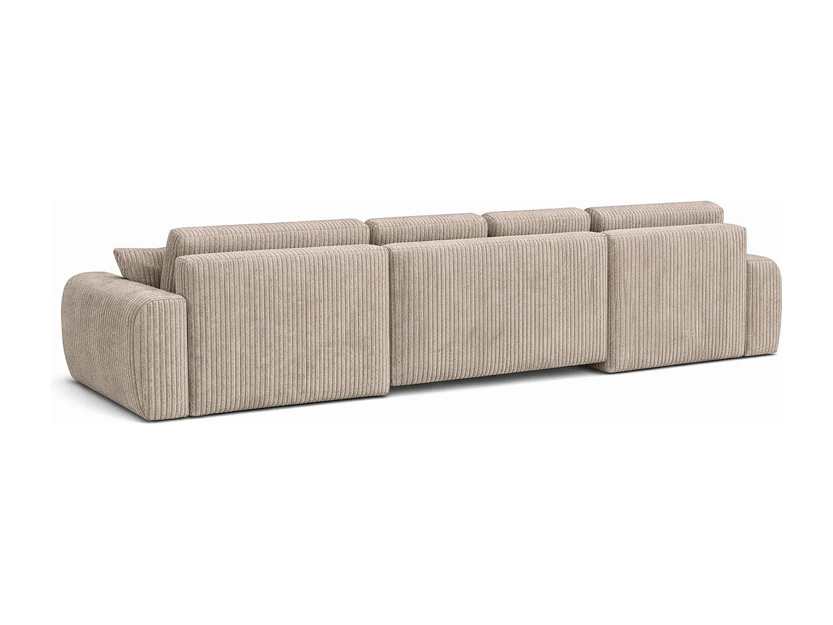 Canapé Panoramique d'Angle XXL Convertible avec Coffre en Velours Taupe 5 Places - IVO
