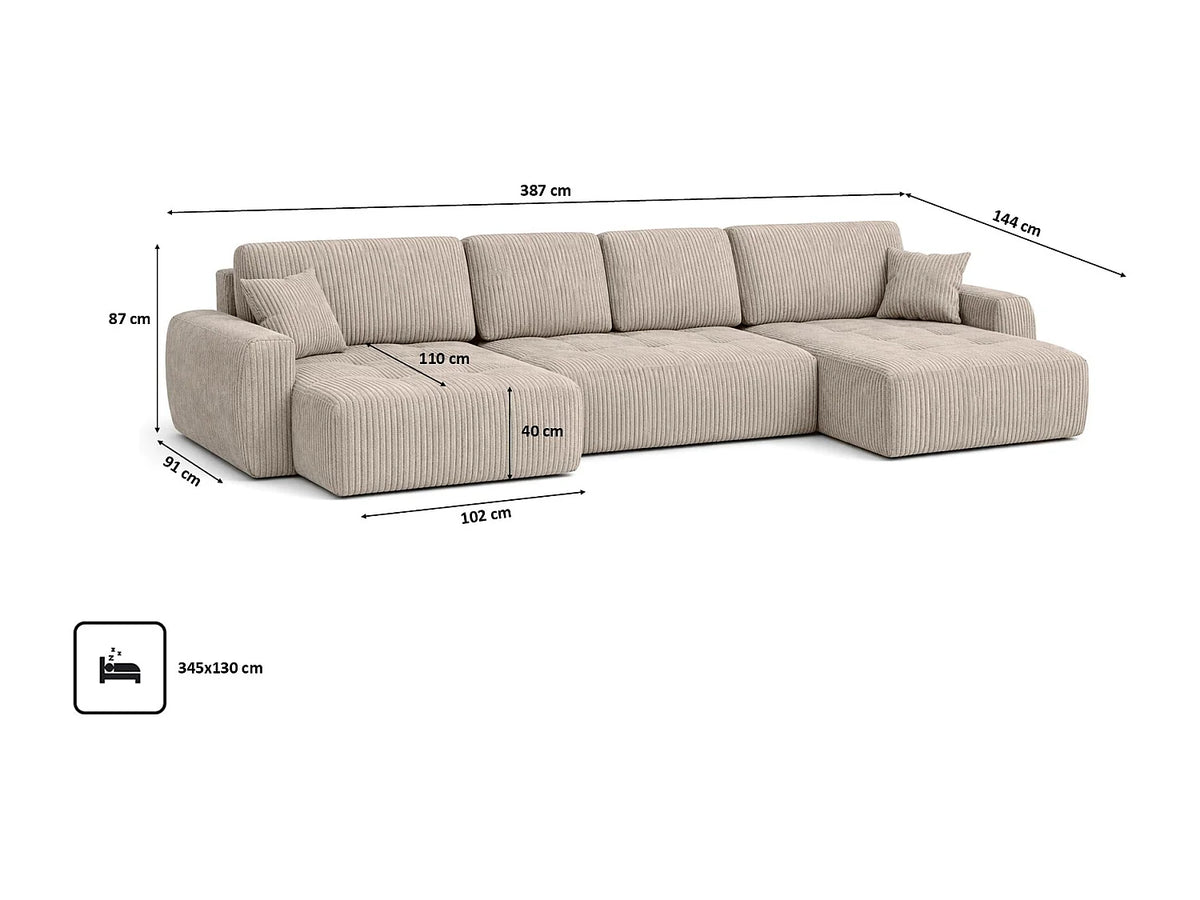 Canapé Panoramique d'Angle XXL Convertible avec Coffre en Velours Taupe 5 Places - IVO