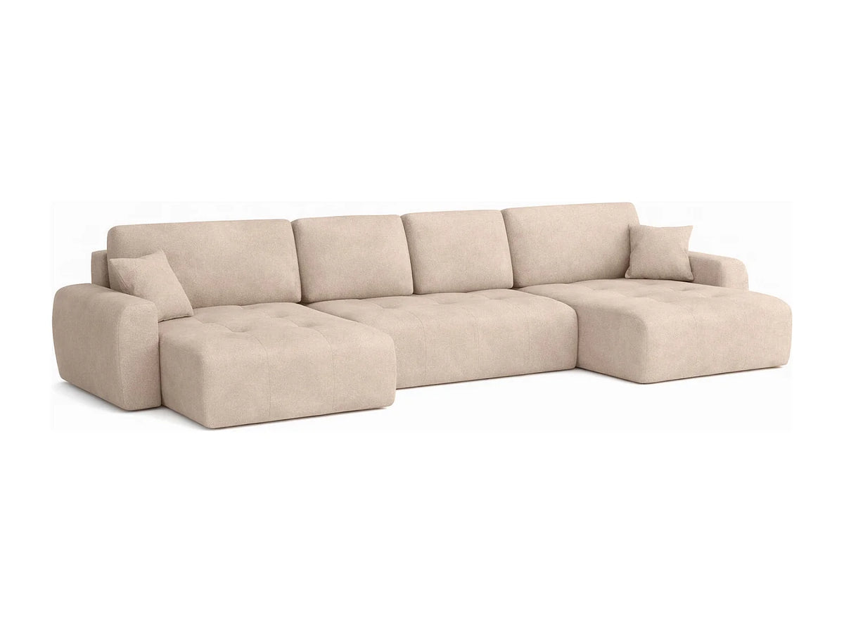 Canapé Panoramique d'Angle XXL Convertible avec Coffre en Velours Beige 5 Places - IVO