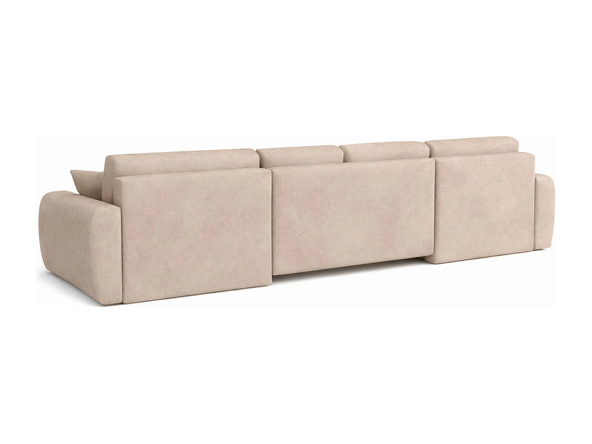 Canapé Panoramique d'Angle XXL Convertible avec Coffre en Velours Beige 5 Places - IVO