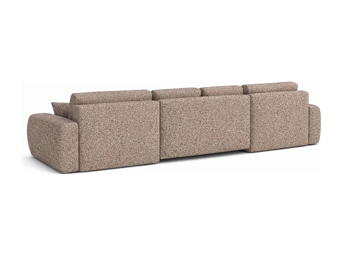 Canapé Panoramique d'Angle XXL Convertible avec Coffre en Tissu Beige 5 Places - IVO