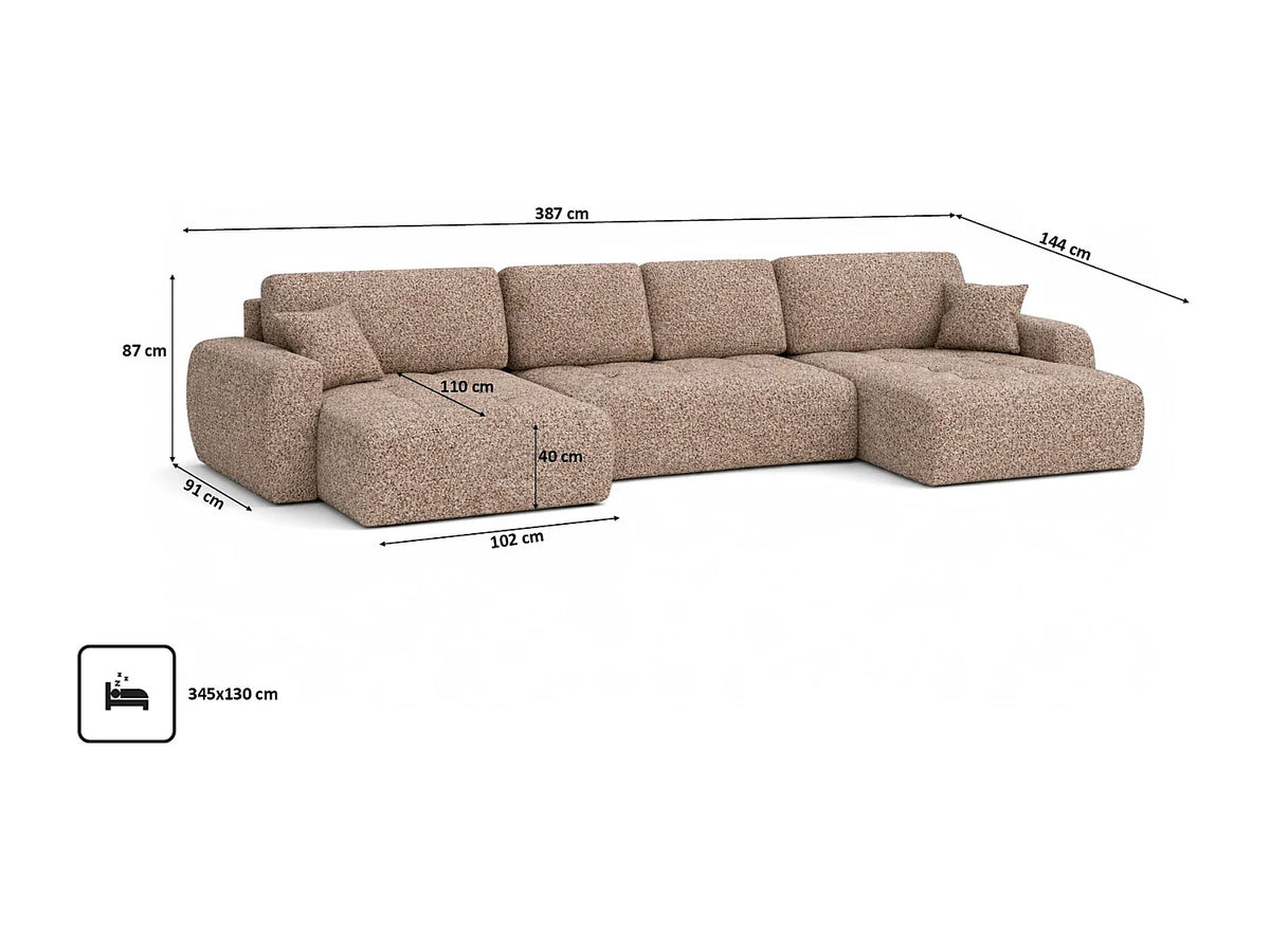 Canapé Panoramique d'Angle XXL Convertible avec Coffre en Tissu Beige 5 Places - IVO