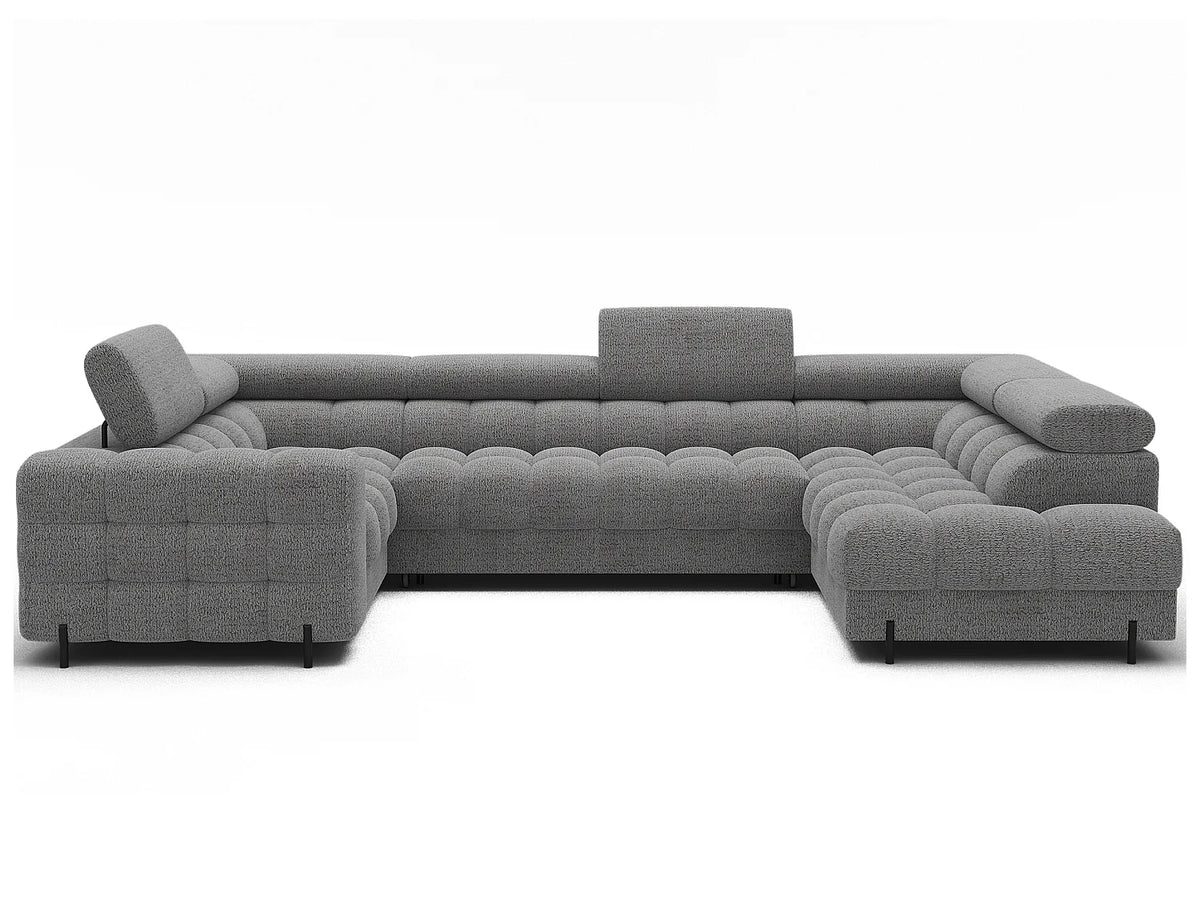 Canapé Panoramique d'Angle Convertible avec Coffre en Tissu Gris 5 Places - KARBON