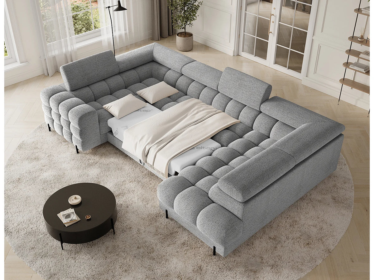 Canapé Panoramique d'Angle Convertible avec Coffre en Tissu Gris 5 Places - KARBON