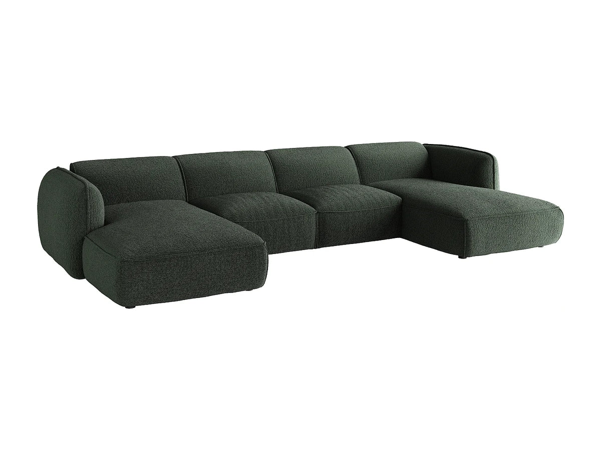 Canapé Panoramique d'Angle XXL Modulable en Chenille Vert - CAMILIO