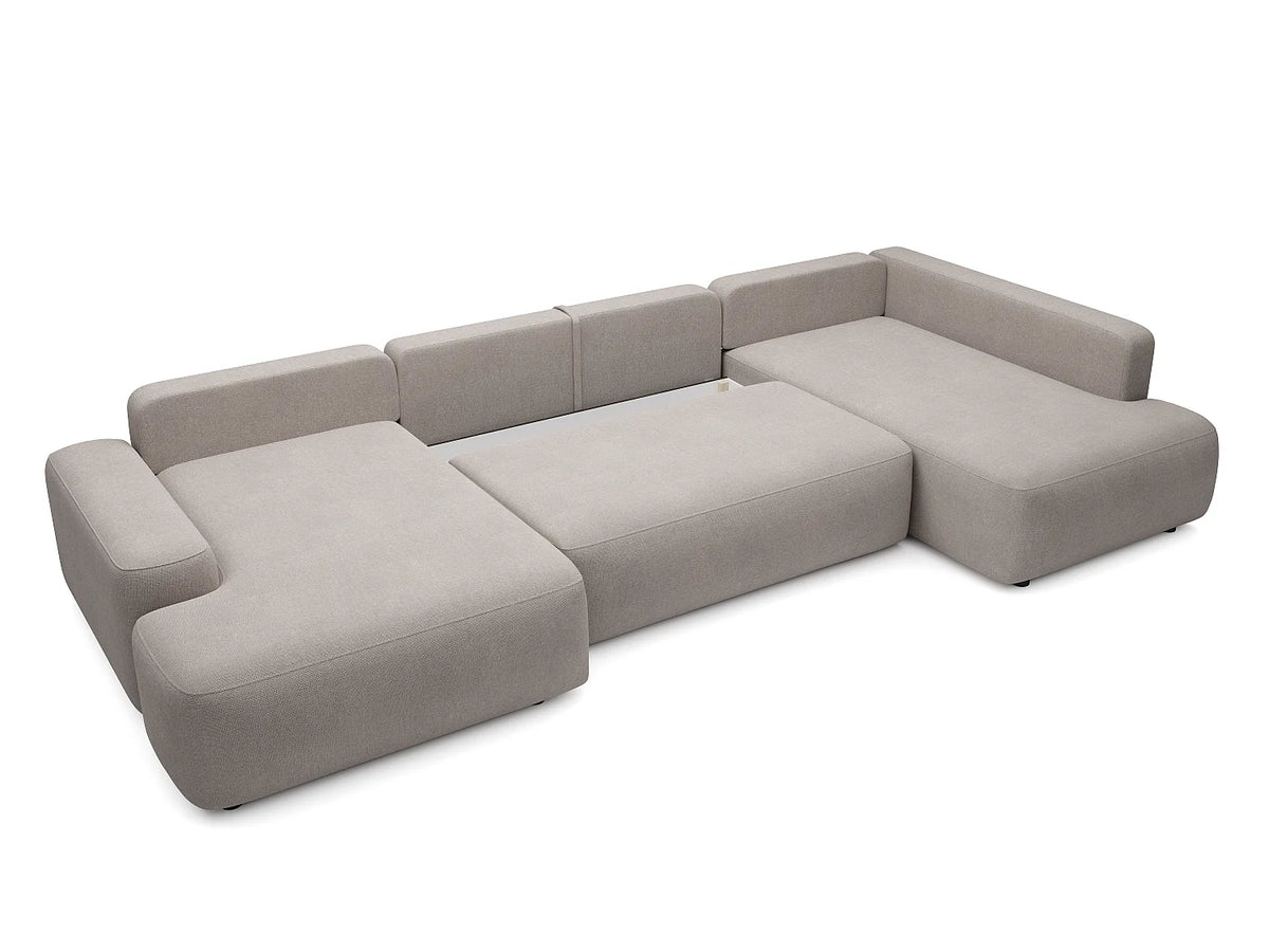 Canapé Panoramique d'Angle Gauche XXL Convertible en Tissu Taupe - DAVISO
