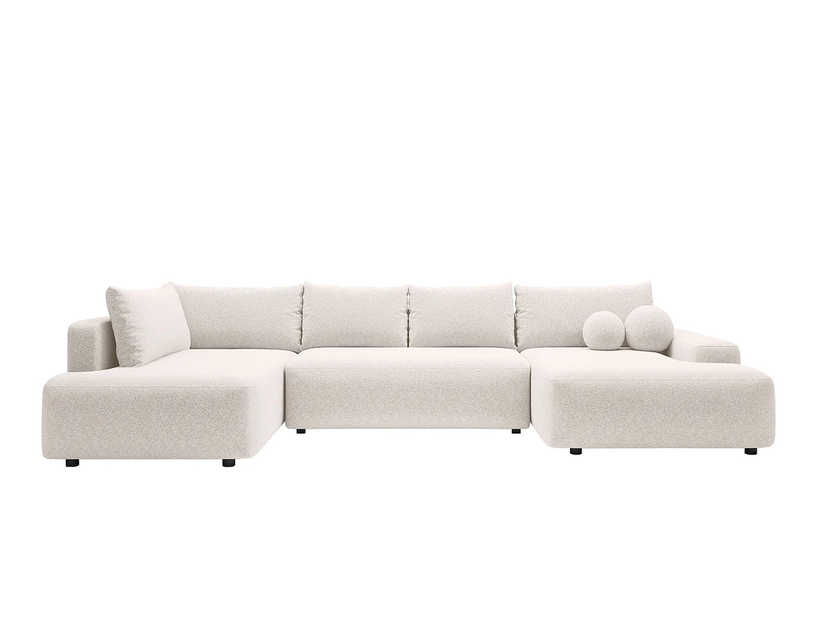 Canapé Panoramique d'Angle Droit XXL Convertible en Tissu Crème - DAVISO