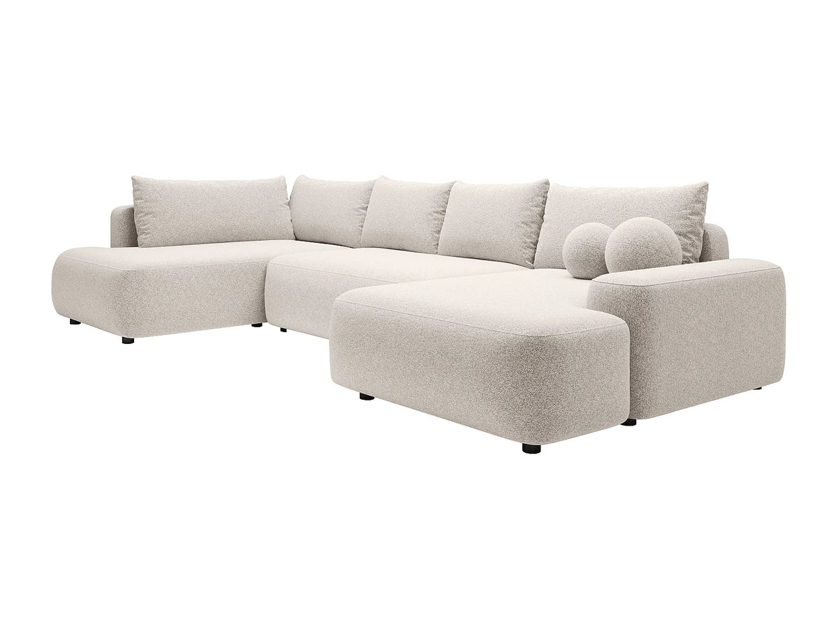 Canapé Panoramique d'Angle Droit XXL Convertible en Tissu Crème - DAVISO