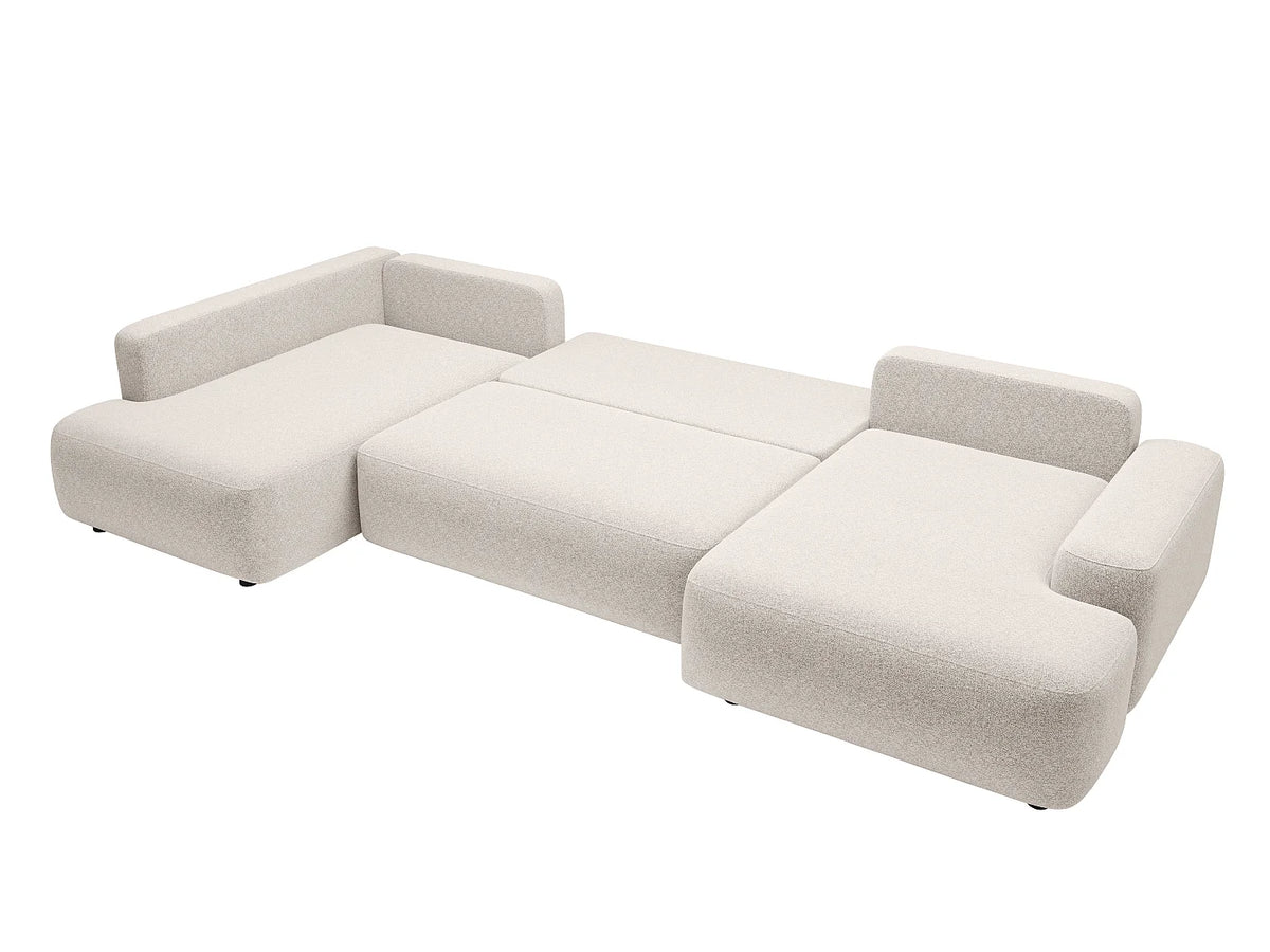 Canapé Panoramique d'Angle Droit XXL Convertible en Tissu Crème - DAVISO