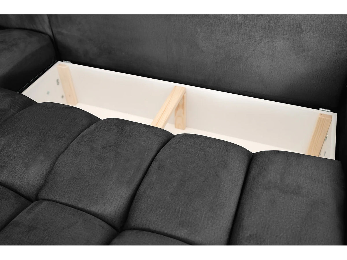 Canapé Panoramique d'Angle XXL en Tissu Gris 5 Places - MONOLITH