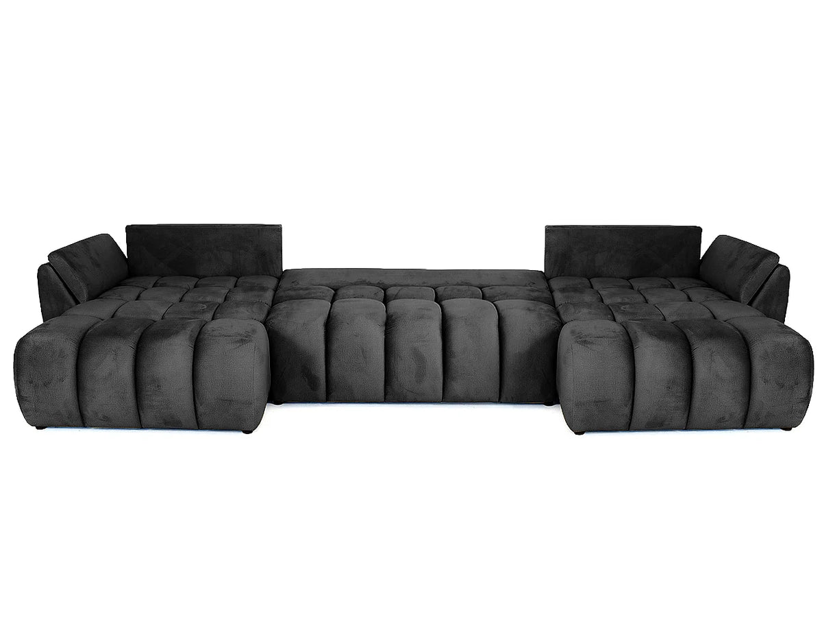 Canapé Panoramique d'Angle XXL en Tissu Gris 5 Places - MONOLITH