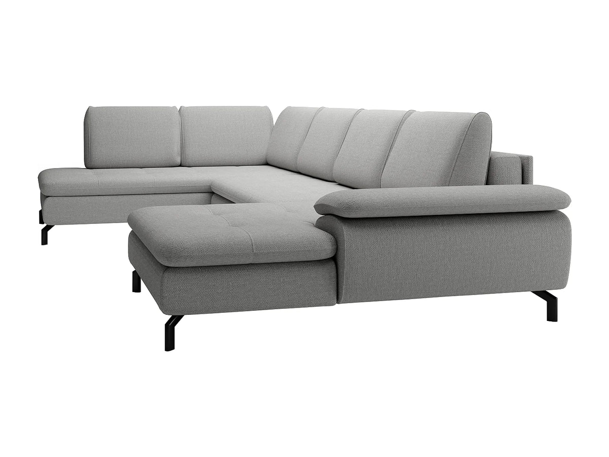 Canapé Panoramique d'Angle Droit Convertible en Tissu Gris - ARCHIBALD