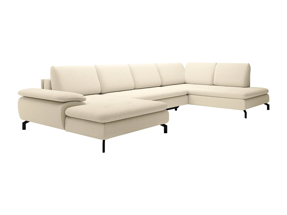 Canapé Panoramique d'Angle Gauche Convertible en Tissu Beige - ARCHIBALD
