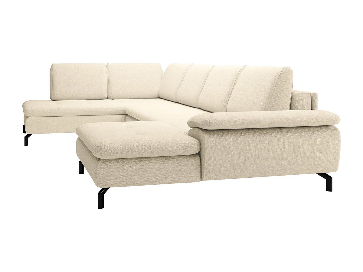 Canapé Panoramique d'Angle Gauche Convertible en Tissu Beige - ARCHIBALD