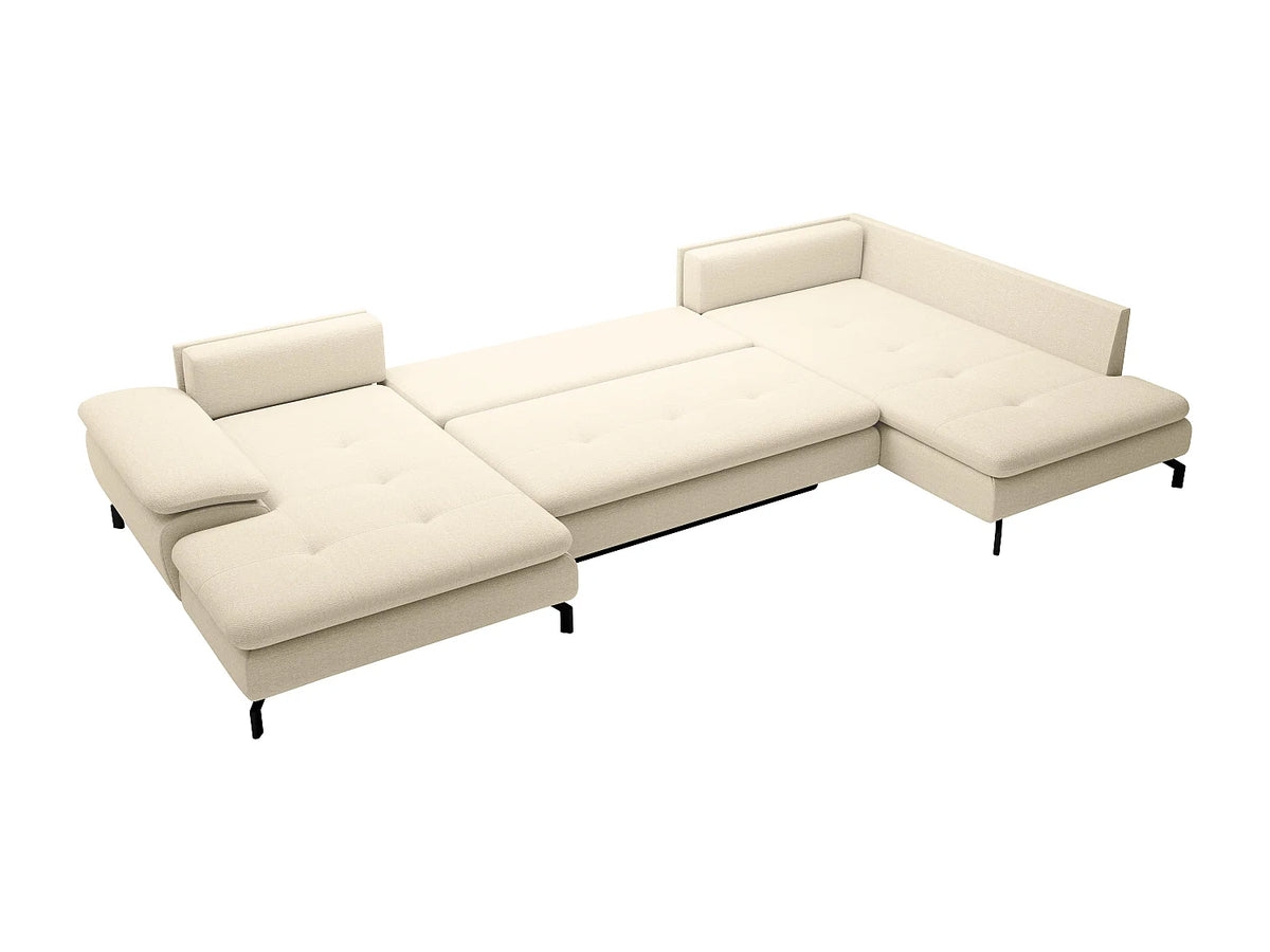 Canapé Panoramique d'Angle Gauche Convertible en Tissu Beige - ARCHIBALD