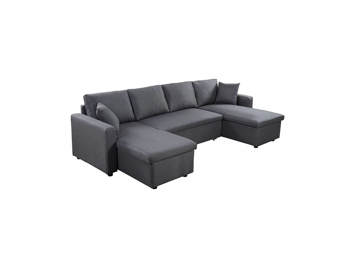 Canapé Panoramique d'Angle Convertible avec Coffre en Tissu Gris anthracite 6 Places - LOUNGITUDE