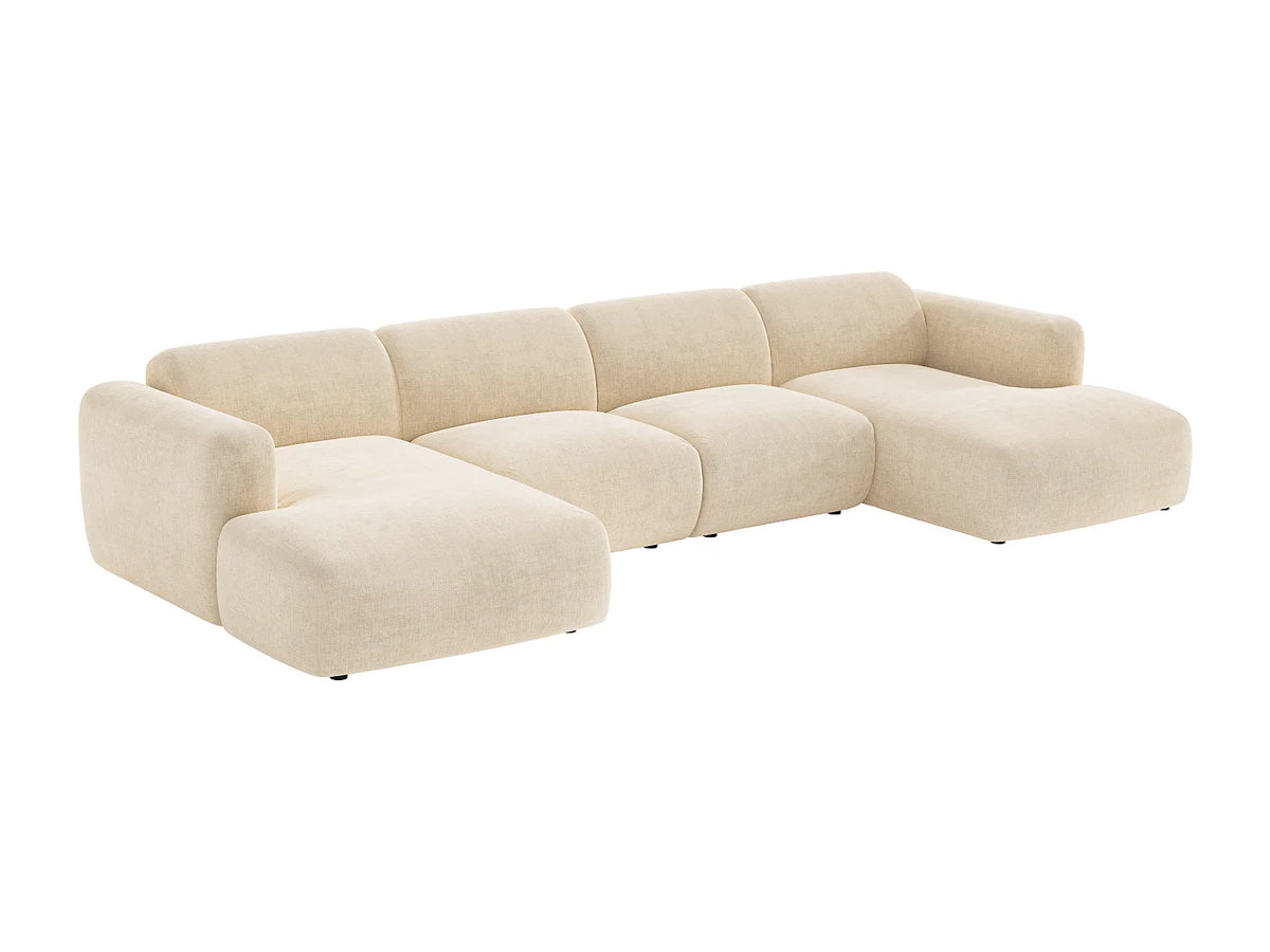 Canapé Panoramique d'Angle XXL Modulable en Tissu Beige - POGNI