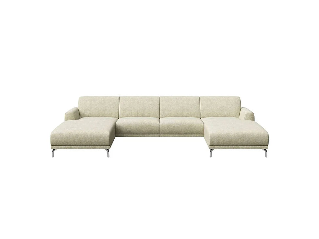 Canapé Panoramique d'Angle en Tissu Beige 5 Places - MESONICA