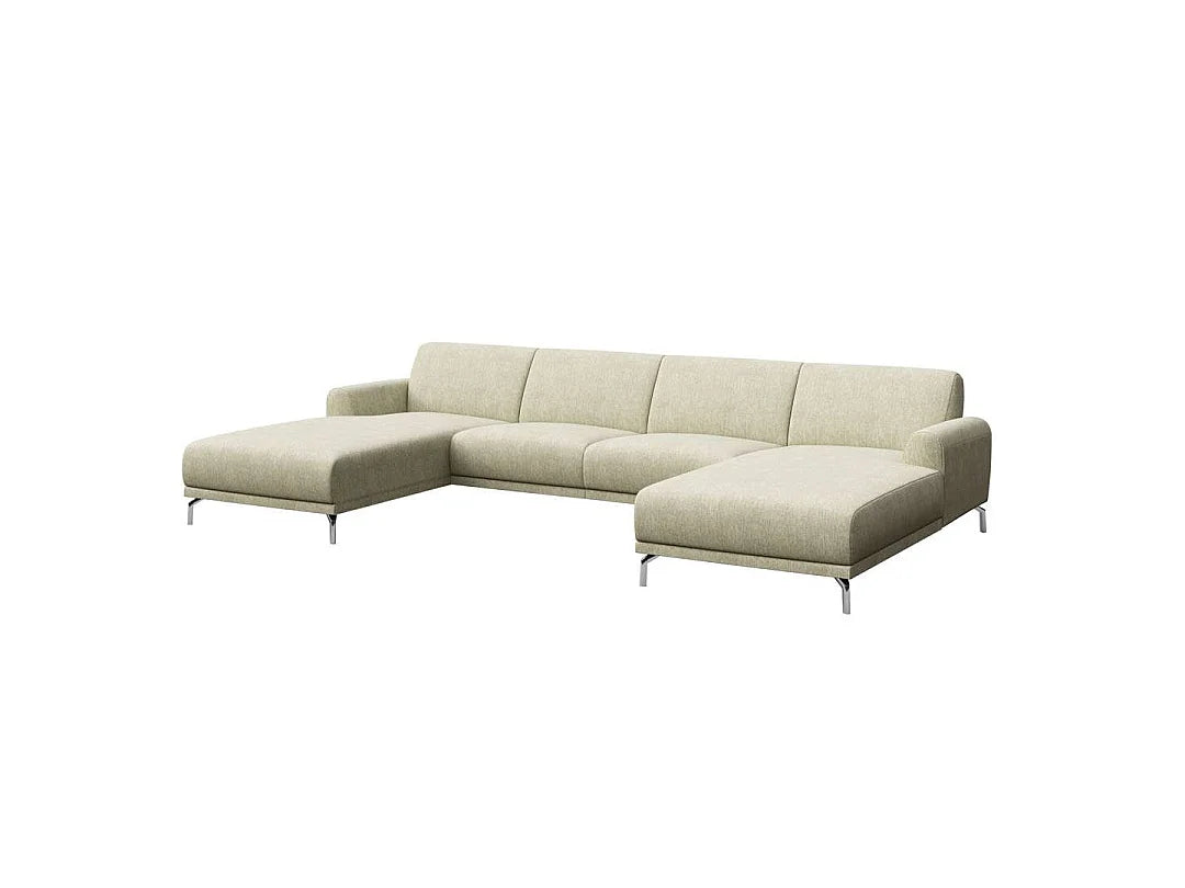 Canapé Panoramique d'Angle en Tissu Beige 5 Places - MESONICA