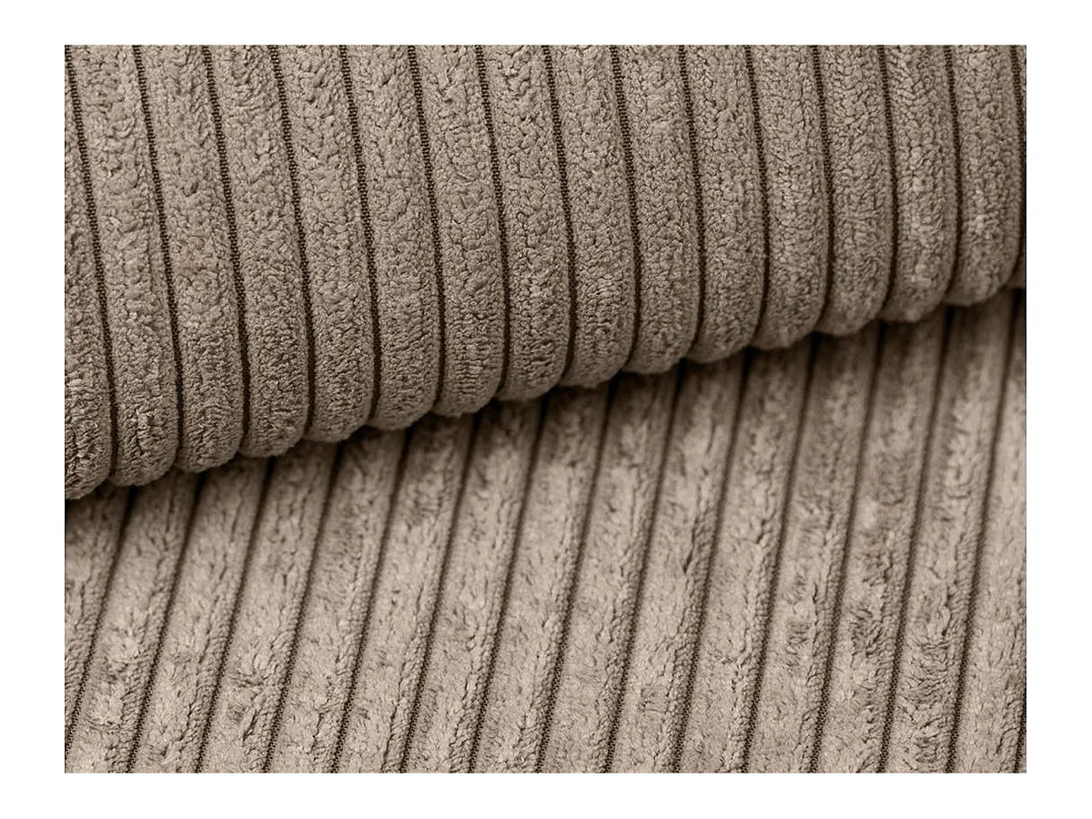 Canapé Panoramique d'Angle XXL en Velours Côtelé Taupe 6 Places - ROMANE