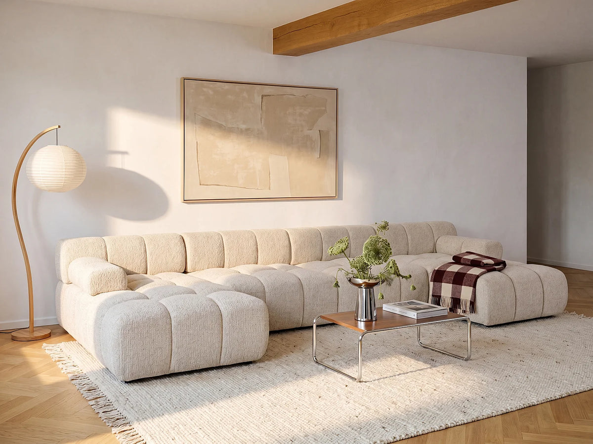 Canapé Panoramique d'Angle XXL Modulable en Tissu Beige - FACIVIL