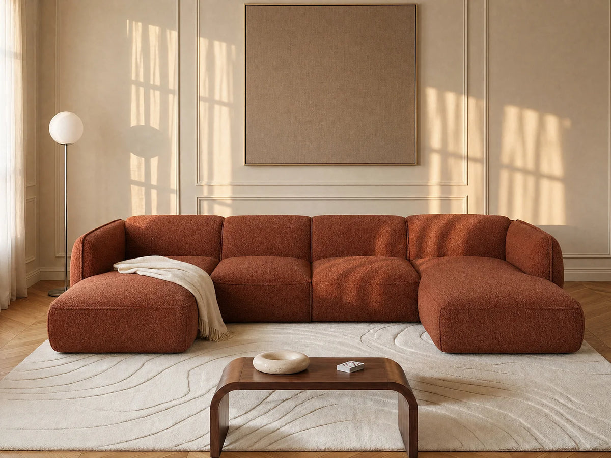 Canapé Panoramique d'Angle XXL Modulable en Chenille Terracotta - CAMILIO