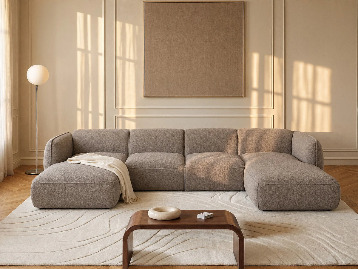 Canapé Panoramique d'Angle XXL Modulable en Chenille Taupe - CAMILIO