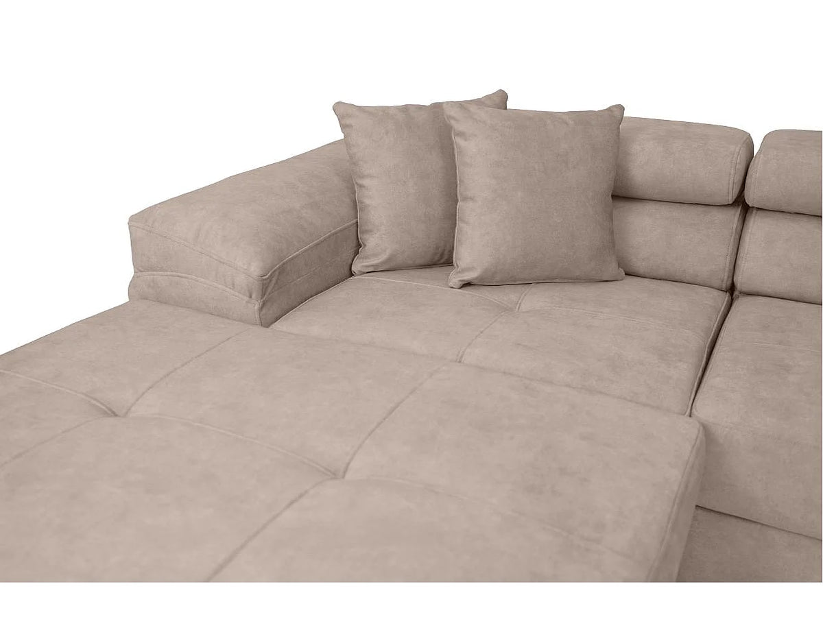Canapé Panoramique d'Angle Convertible avec Coffre en Tissu Taupe 6 Places - FLAVIO