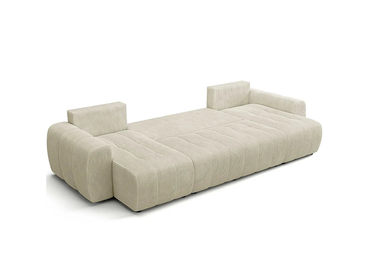Canapé Panoramique d'Angle Convertible en Velours Côtelé Beige 6 Places - ALBA