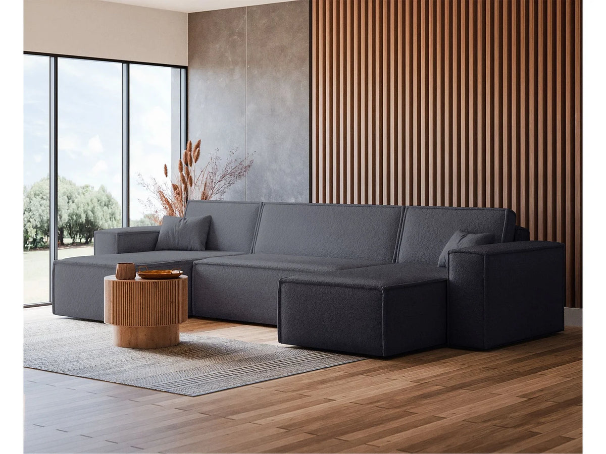 Canapé Panoramique d'Angle Convertible en Tissu Gris 5 Places - SCARLO