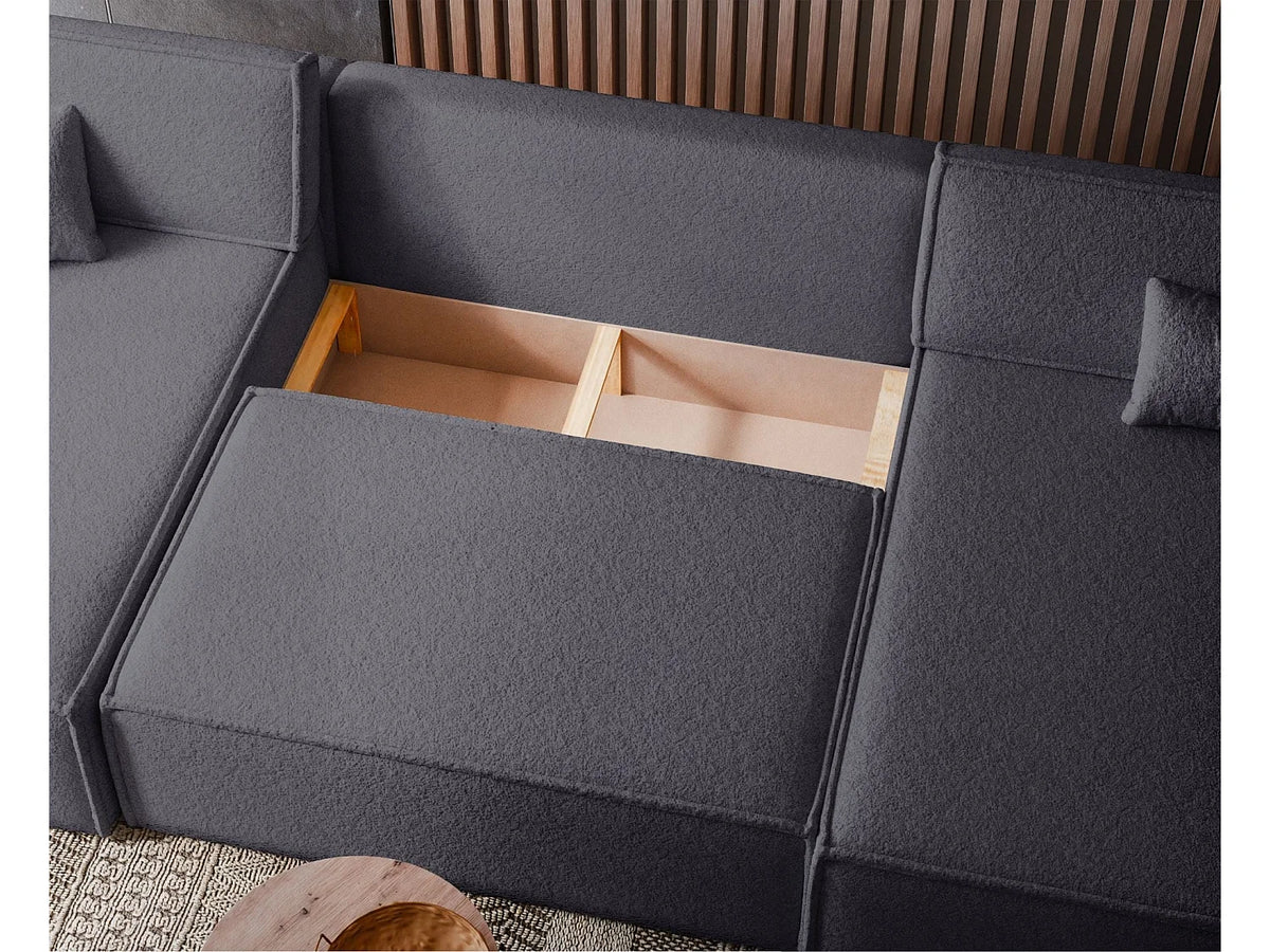 Canapé Panoramique d'Angle Convertible en Tissu Gris 5 Places - SCARLO