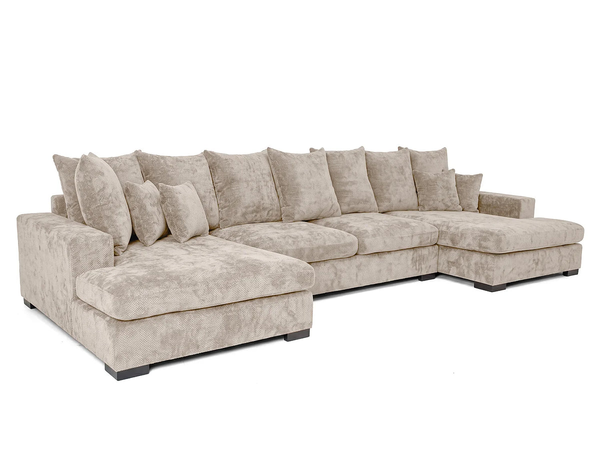 Canapé Panoramique d'Angle XXL en Tissu Beige 5 Places - SELLO