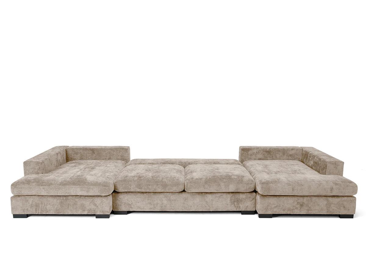 Canapé Panoramique d'Angle XXL en Tissu Beige 5 Places - SELLO