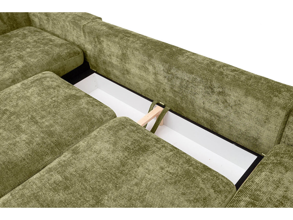 Canapé Panoramique d'Angle Gauche en Tissu Vert 4 Places - SELLO