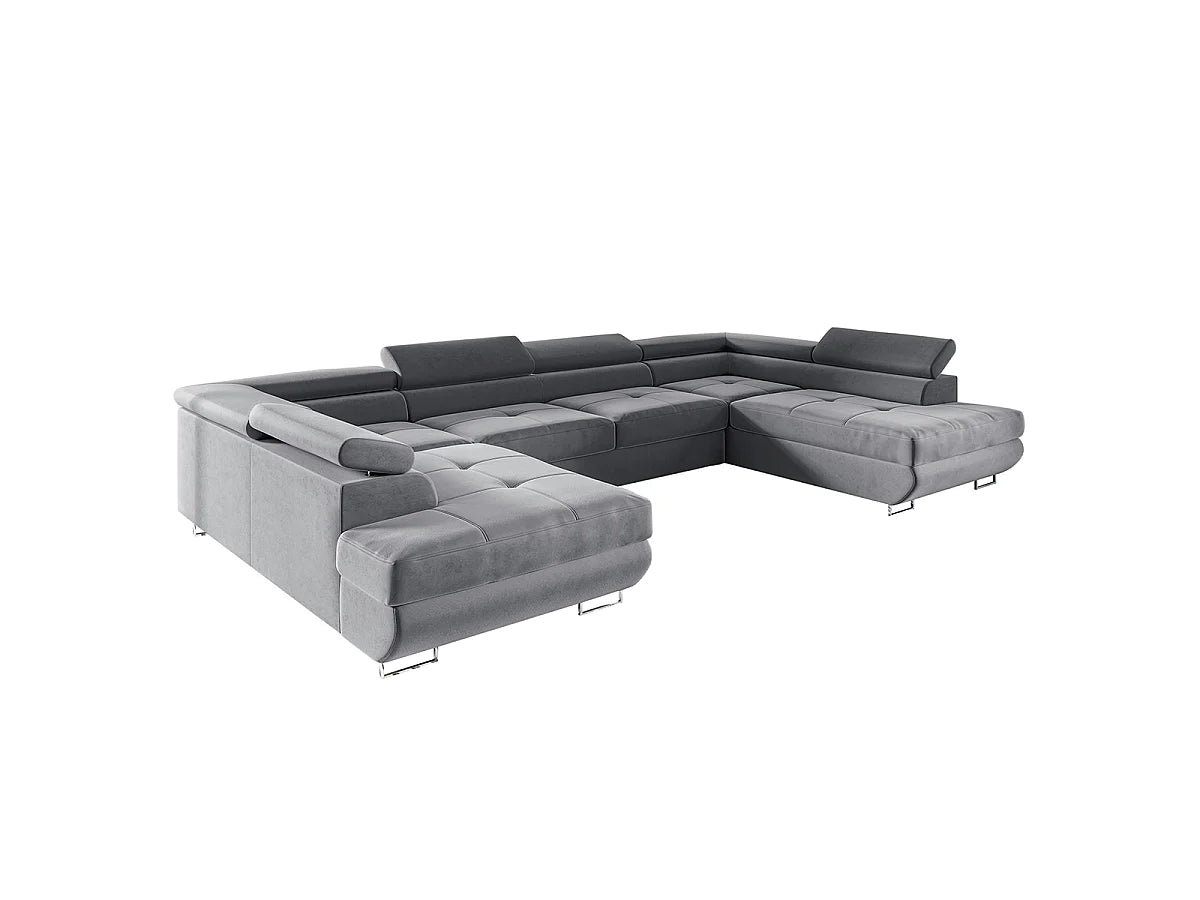 Canapé Panoramique d'Angle Convertible avec Coffre en Velours Gris 5 Places - WILSON