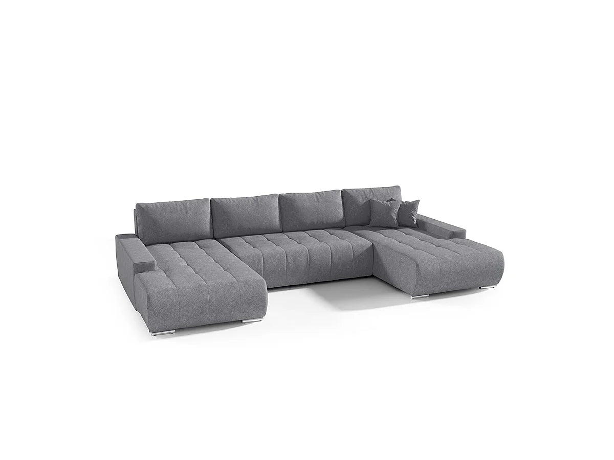 Canapé Panoramique d'Angle XXL Convertible en Tissu Gris 5 Places - JONAS