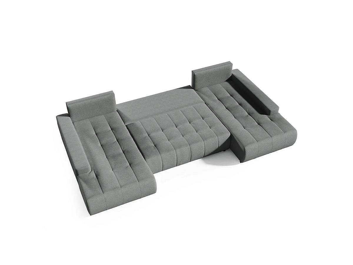 Canapé Panoramique d'Angle XXL Convertible en Tissu Gris 5 Places - JONAS