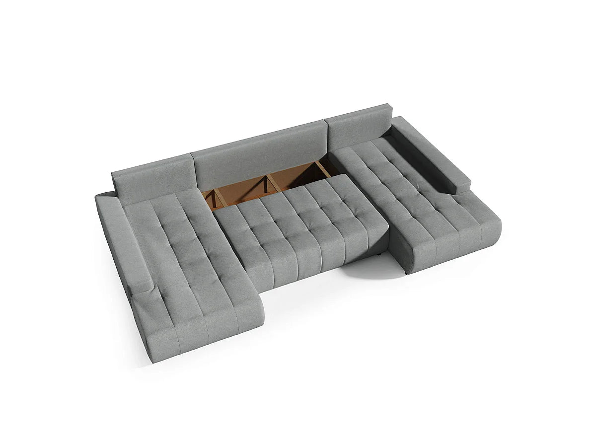 Canapé Panoramique d'Angle XXL Convertible en Tissu Gris 5 Places - JONAS